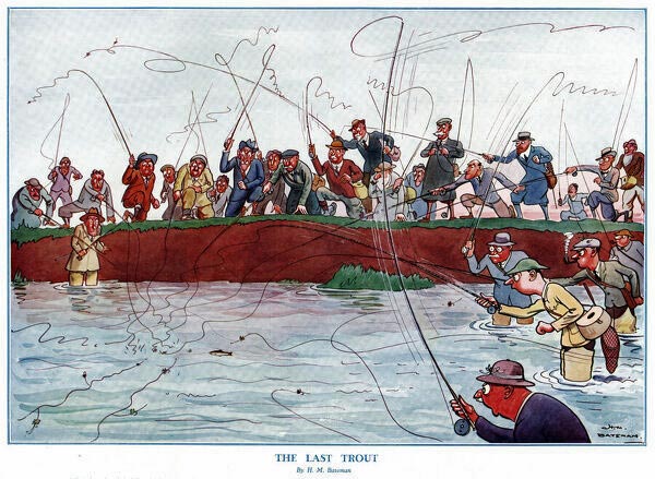 Last-trout-cartoon-h-m-bateman-fly-fishing-conservation